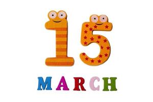 March 15 on white background, numbers and letters. photo