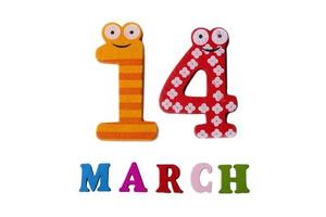 March 14 on white background, numbers and letters. photo