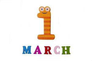 March 1, on a white background, numbers and letters. photo