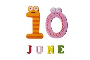 The number ten and the word June on a white background. photo
