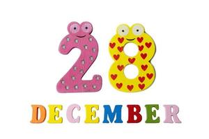 December 28 on white background, numbers and letters. photo