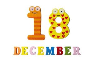 December 18 on white background, numbers and letters. photo