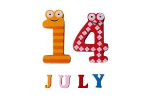 July 14. Image of July 14 on white background. photo