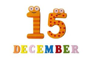 December 15 on white background, numbers and letters. photo