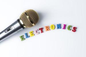 Microphone on a white background, close-up photo