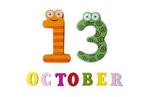 October 13 on white background, numbers and letters. photo