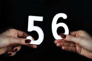 To female hands the number fifty-six. photo