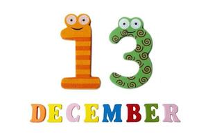 December 13 on white background, numbers and letters. photo