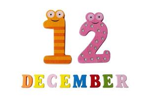 December 12 on white background, numbers and letters. photo