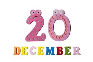December 20 on white background, numbers and letters. photo