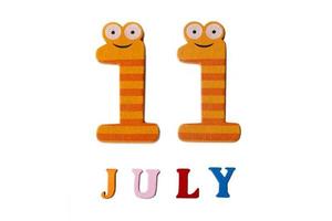 July 11. Image of July 11 on white background. photo