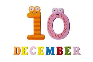 December 10, on a white background, numbers and letters. photo