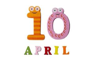 April 10 on a white background of numbers and letters. photo