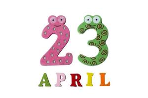 April 23 on a white background of numbers and letters. photo