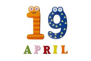 April 19 on a white background of numbers and letters. photo