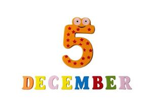 December 5 on white background, numbers and letters. photo