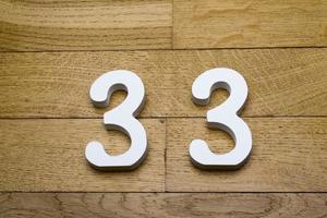 Figure thirty-three on a wooden, parquet floor. photo
