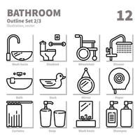 conjunto de iconos de baño, esquema detallado, vector e ilustración conjunto 2