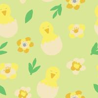 chick and flowers seamless pattern. wallpaper, textiles, wrapping paper. hand drawn doodle. trendy colors 2022. baby, easter vector