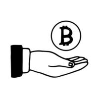 hand with coin icon drawn in doodle style. line art, nordic, scandinavian, minimalism, monochrome. sticker. banking economics business finance vector