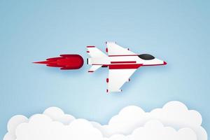 Fighter aircraft flying in the sky , paper art style