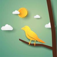 Bird on branch, paper art style vector