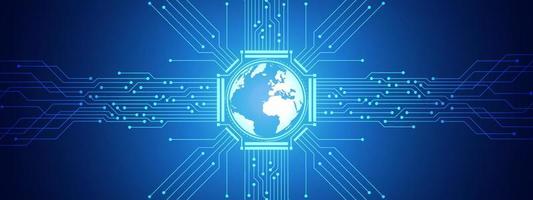 Abstract Digital Global Technology Background, blue circuit board pattern, microchip, power line vector