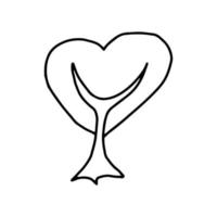 Doodle tree in the form of a heart. Manual contour drawing with a line. Monochrome image.Vector vector