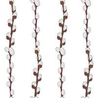 Willow seamless pattern on white background. Spring, Easter, spring trees. Printing on textiles.Abstract background. Vertical willow branches.Vector vector