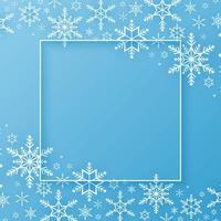 Merry Christmas with rectangle frame and snowflakes in the corner in paper cut vector