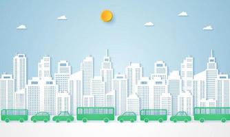 Cityscape, paper building with vehicles vector