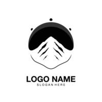 Logo helmet and silhouette mountain minimalist icon vector symbol flat design