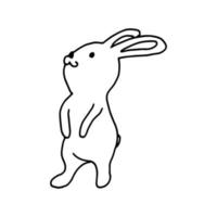 Rabbit hand-drawn contour line drawing. Black and white image.Easter bunny.For postcards, printing on fabric.Cute animal.Doodles.Vector vector