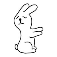 Rabbit hand-drawn contour line drawing. Black and white image.Easter bunny.For postcards, printing on fabric.Cute animal.Doodles.Vector vector