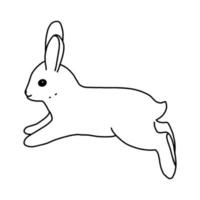 Rabbit hand-drawn contour line drawing. Black and white image.Easter bunny.For postcards, printing on fabric.Cute animal.Doodles.Vector vector