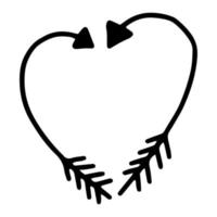 2 arrows curved in the shape of a heart hand drawing contour line.Symbol of lovers for Valentine's day.Black and white image.Vector vector