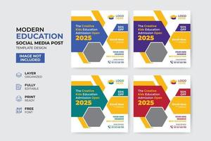 plantilla de publicación de redes sociales de admisión a la educación creativa y moderna vector