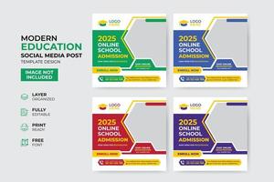 plantilla de publicación de redes sociales de admisión a la educación creativa y moderna vector