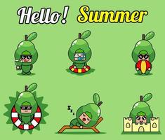 vector cute cartoon character avocado fruit mascot costume set collection hello summer bundle