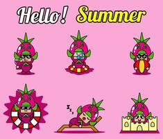 vector cute cartoon character dragon fruit mascot costume set collection hello summer bundle