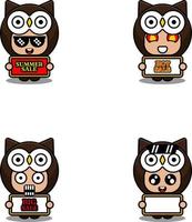 vector cute cartoon character owl animal mascot costume set summer sale bundle collection