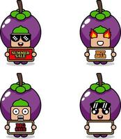 lindo personaje de dibujos animados vector mangostán fruta mascota traje conjunto verano venta paquete colección