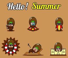 vector cute cartoon character kiwi fruit mascot costume set collection hello summer bundle