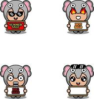 vector cute cartoon character elephant animal mascot costume set summer sale bundle collection