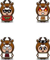 vector cute cartoon character deer animal mascot costume set summer sale bundle collection