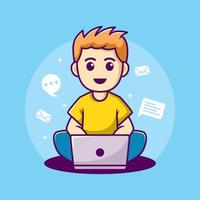 Man working on laptop illustration. work from home cartoon character vector