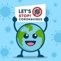 Earth holding sign to fight coronavirus vector illustration.