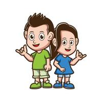 Cartoon kids showing shaka hand sign vector