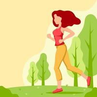 Woman running during fitness training in park illustration vector