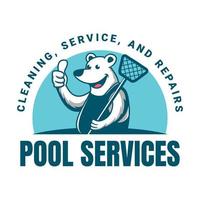 servicios de piscina mascota de oso polar para logotipo servicios y reparación de piscinas vector